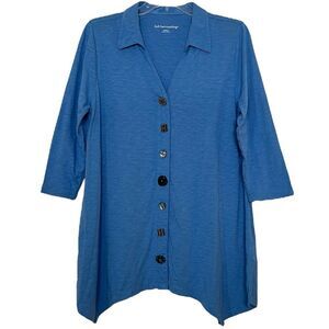 Soft Surroundings Danielle Lagenlook Tunic Top Artsy Mixed Buttons Blue Medium